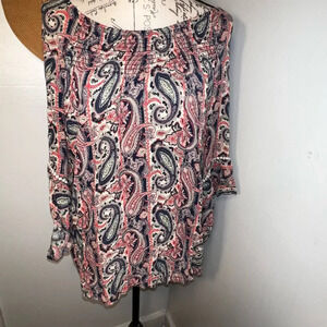 Westport 1962 XL Paisley smock neckline‎ 3/4 crochet beaded flare sleeves tunic